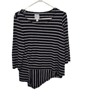 Sunday Top Navy Blue Gray Stripe Asymmetric Hem Scoop Neck Womens Size Medium